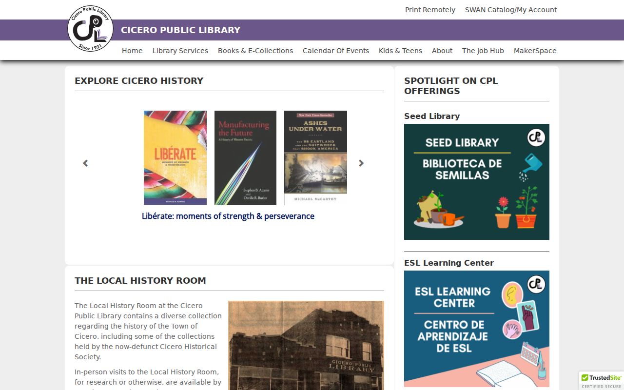 Cicero Public Library local history collection page for city directories and historical research