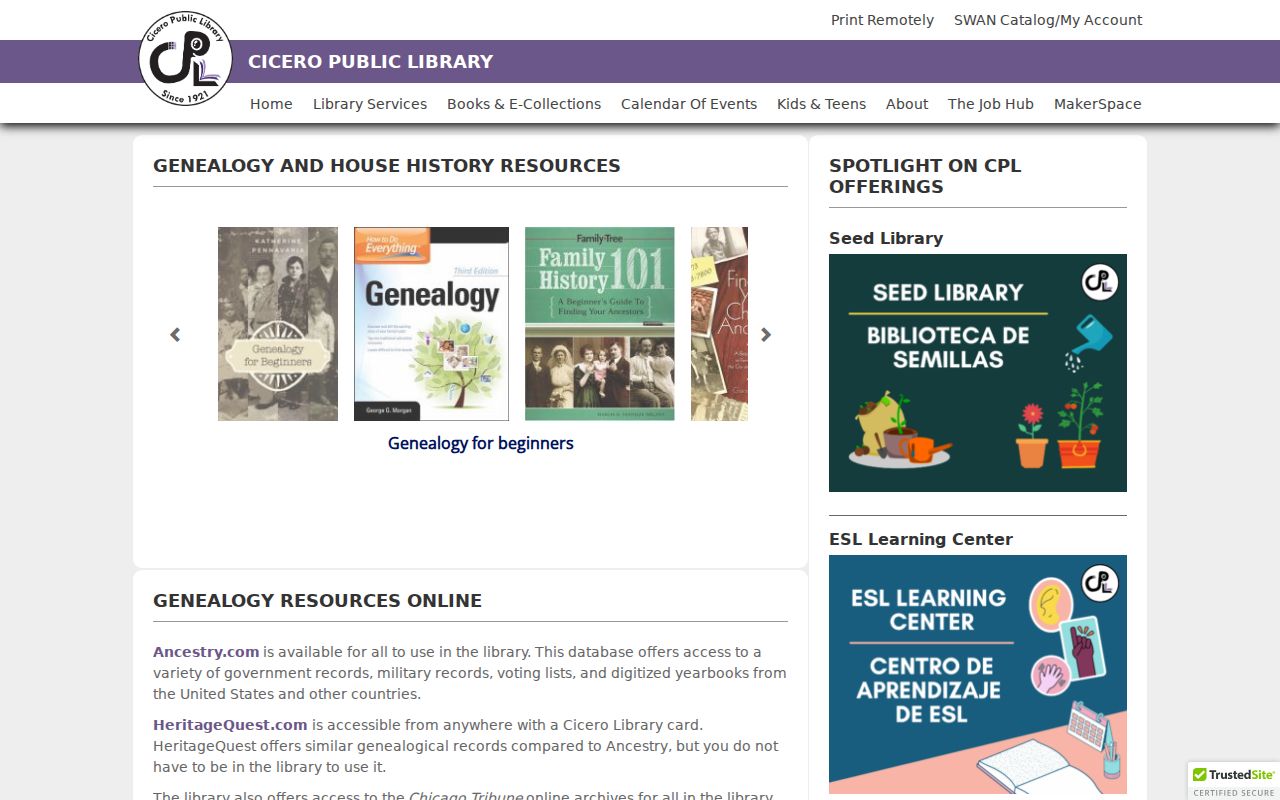 Cicero Public Library genealogy and house history page for researching historical neighbors